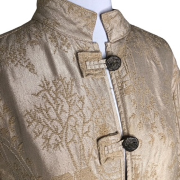 Chico's Nehru Collar Loop Buttons Oriental Textured Print Jacket Size 2 - Picture 3 of 7